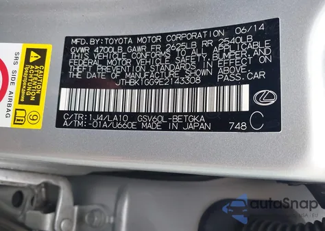 2014 Lexus Es 350 из США, поврежденный, VIN JTHBK1GG9E2143308